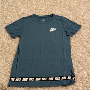 Nike blue t shirt with brand logo striping